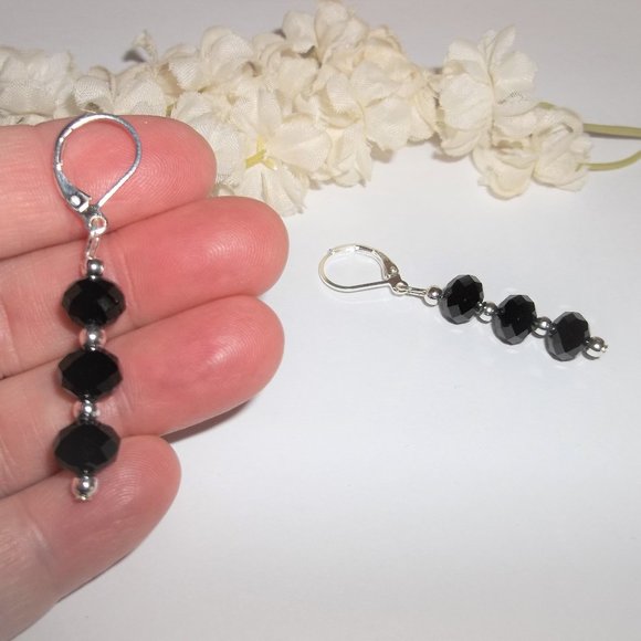 Black Glass Beaded Earrings Elegant Everyday 5794 - Picture 6 of 8